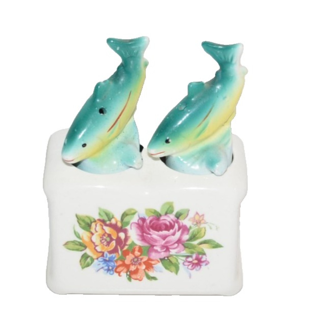 Vtg Fish Nodder Hand Painted Ceramic Salt and Pepper Shakers Japan 1950's